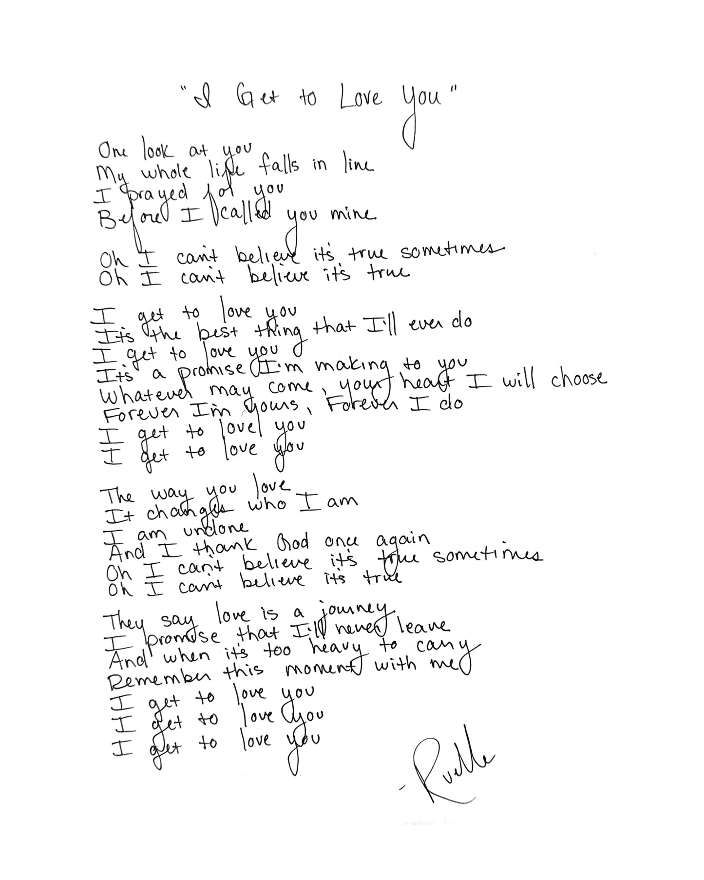 I Get To Love You Lyric Sheet (Hand-Signed Edition)